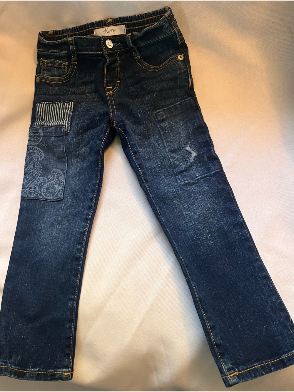 Gymboree Baby Boys 3T Dark Wash Patchwork Skinny Jeans EUC